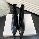 2025 Autumn Sharp Leather Fashion Thin Short Boots Women's Side Zipper Fine And High And Thin Boots Naked Boots HZ0115