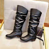 Large-Size Women's Shoes 2025 Autumn And Winter 2025 New With Female Knight Boots Solid Color Folded High-Sleet Leather Boots HZ0115