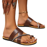 2025 Summer New Large-Size Women Flat Bottom Water Drill Sandals Sleeves Toe Beach Sandals HZ0115