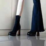 High-Heeling Short-Skin Women Splicing 2025 Autumn And Winter Retro Martin Boots Coarse And Waterproof Table Not Tired Of Elastic Thin Boots HZ0115