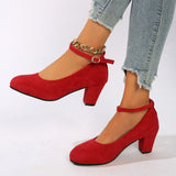 2025 Winter New Round Head Thick Heel Buckle High Heel Shoes Direct Women's Shoes HZ0115