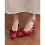 In The Autumn Of 2025, The New Square Bow Bow High Heels Women's French Fashion Square Head Fine Heel Single Shoes HZ0115