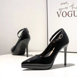 Black Patent Leather Buckle Super High Heel Sexy Name Waterproof Table High Heel Fine Temperament Working Shoes HZ0115