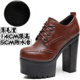 Dark Brown Bullock Women's Shoes With English Carved Small Leather Shoes Thick Heel High Heel Waterproof Table Round Head Deep Mouth Single Shoe HZ0115