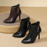 French Fine-Heeled Temperament Female Boots 25 Autumn And Winter New High Heel Boots Pointed Short Boots Nude Boots Large Women's Shoes HZ0115