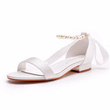 2 Cm Square With Shallow Mouth With Sandals Ivory White Silk Satin Bridal White Beads Tied Sandals To The Woman HZ0115