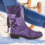 Mid-Low Barrel Large Size Martin Boots Autumn And Winter New Square Tied With Wool Women Boots HZ0115