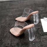 High-Heeled Sandals Women 2025 Summer New Fashion Transparent Heeled Crystal Shoes Coarse Heel Slippers HZ0115