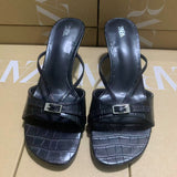 ZA Home 2025 New Crocodile  Characteribal Cold Slippers Black Fine High And Casual Round Head Buckle Ornament HZ0115