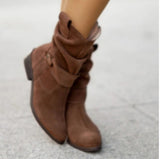 Autumn And Winter Ladies Large-Size Short-Slee Way Round Head Metal Buckle Side Zipper Low Side And Fashion Boots HZ0115