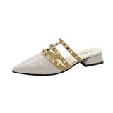 French-Style Rivet Cool Slippers Women Wear Flat-Bottomed Summer Shoal Sharp Leather Tip Half Slippers HZ0115