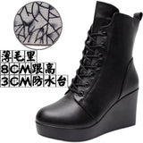 Round Head 12Cm High Slope And Waterproof Table Mid-Sleevel Boots With Side Zipper Women's Boots Pine Cake Plus Velvet Winter Warm Leather Boots HZ0115