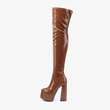 2025 Round Head Super High With Patent Skin Over Knee Thin Leg Lady Fashion Leather Boots Large Size Boots HZ0115