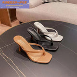 Black Clip Toe Sandals Women Flip-Flops High Heel Pins Outside Wearing Fashion Slippers Outside The Cool Drag Summer HZ0115