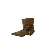 Hand-Stling Metal Buckle Coarse And Pointed Velvet Short Boots HZ0115