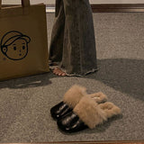 Hairy Wool Head Half Slippers Women Wear Plus Plus Velvet 2025 New Autumn And Winter Square Head Muller Plush Warm Cotton Drag HZ0115