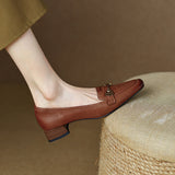 Retro Single Shoes Small Square Heel In The Heel Autumn New Ladies Soft Leather Shoes Women's Shoes HZ0115