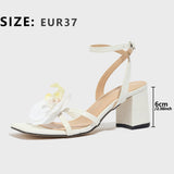 Ladies Head Three-Dimensional Flowers Solid Color Coarse Sandals Women's Shoes Gorgeous Fashion White High Heels HZ0115