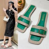2025 New Classic Color Cool Drag Women Belt Buckle Large Flat Bottom Casual Beach Slippers HZ0115