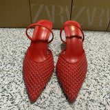 ZA Home 2025 New Pointed Shoes Slippers And Women's Fine With 2025 Summer New Hollow Mesh Yarn Half Drag Woman HZ0115