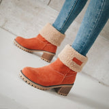 New 2025 Autumn And Winter Mid-Boul Thick Heel Overslip Snow Boots 43-Yard Cotton Shoes HZ0115