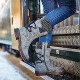 Mid-Low Barrel Large Size Martin Boots Autumn And Winter New Square Tied With Wool Women Boots HZ0115