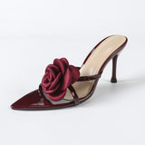 Women's Three-Dimensional Flowers Patent Leather Tips High Heels Women's Shoes Red High Heels HZ0115