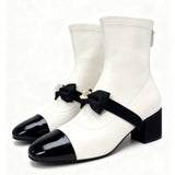 2025 Autumn And Winter New Double C Small Fragrant Style French Bows Coarse And Short Boots Women Elegant Korean Version Straight HZ0115