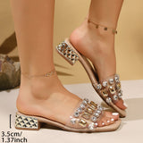 Temperament Water Drill Sexy Large-Size Cool Slippers Summer New Square Transparent Belt With A Word Slippers HZ0115