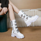 2025 Autumn And Winter New Punk Tie Thick Bottom Mid-Sleest Boots Women Large Size Knight Boots Boots HZ0115
