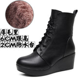 Round Head 12Cm High Slope And Waterproof Table Mid-Sleevel Boots With Side Zipper Women's Boots Pine Cake Plus Velvet Winter Warm Leather Boots HZ0115