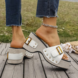 Large-Size Slopes And Thick-Soled Metal Buckles Rivets A Word Sandals Summer Beach Women's Shoes HZ0115