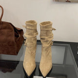 Vintage Belt Piles Short Boots College Thin Skin Boots Folding New Autumn And Winter Boots Buckle Korean Version 2025 West HZ0115