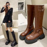 High-Heeler Knight Boots Women 2025 Autumn/Winter New Net Red Solid Color Nonslip Boots Coarse And Round Head Vintious Women's Boots HZ0115