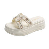 Daily High-Level Pearl Slippers Women's Summer Net Red Explosion Wearing Small Fragrant Wind Thick-Bottomed Drag Fashion Cool Slippers HZ0115