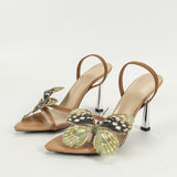 Women's Pointed Three-Dimensional Butterfly Paint And Fine High-Heeled Sandals Women's Elegant Apricot High Heels HZ0115