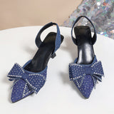High-Heeled Women 2025 Fine Heel Tip Hollow Water Drill Bow Bow Large-Size Sandals HZ0115
