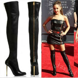 2025 Autumn And Winter New Fashion Solid Color Fine High With Metal After Zipper Over The Knee Boots Woman HZ0115