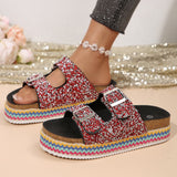 Large-Size Fashion Thick-Bottomed Slippers Double Buckle Wearing Beach Corks Duke Bin Buckle Cold Slippers HZ0115