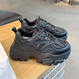 Thick-Bottomed Black Sneakers Women's 2026 Spring New Pine Cake Lace Casual Single Shoes Fashion Old Dad Shoes HZ0115