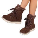 Large-Size Snow Boots Women 2025 Autumn And Winter New Velvet Thick Tie Thick Cotton Boots Women HZ0115