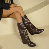 New Pointed Thick And Folded Fashion Boots Femininity Maillard Comfortable Sleeves Thin Women's Boots HZ0115