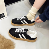 Spring And Autumn 2025 New Korean Version Of The Round Head Tie With Color Fashion Flat Bottom Students Casual Board Shoes HZ0115