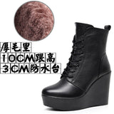 Round Head 12Cm High Slope And Waterproof Table Mid-Sleevel Boots With Side Zipper Women's Boots Pine Cake Plus Velvet Winter Warm Leather Boots HZ0115