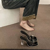 High-Hee Slippers Women 2025 New Summer Wearing Fairy Style Transparent Crystal And Waterproof Table Coarse And Cold Slippers HZ0115