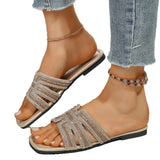 Large-Size Flat Bottom Cool Slippers Women 2025 Summer New Color Water Drill Square Head Casual Word Slippers HZ0115