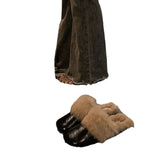 Hairy Wool Head Half Slippers Women Wear Plus Plus Velvet 2025 New Autumn And Winter Square Head Muller Plush Warm Cotton Drag HZ0115