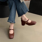 Vintage Square Head Thick Heel Single Shoes Women Spring And Autumn New French Evening Fairy Soft Skin Mary Jane Small Leather Shoes HZ0115