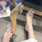 202 Summer New Korean Version Of The Diamond Transparent Crystal Shoes High Heel Sandals Fine Heel Women's Shoes Size 43 Yards HZ0115