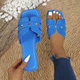 Southeast Asian Women Solid Color Large-Size Rivet Slippers Casual Side Toe Flat Summer Light Beach Shoes HZ0115